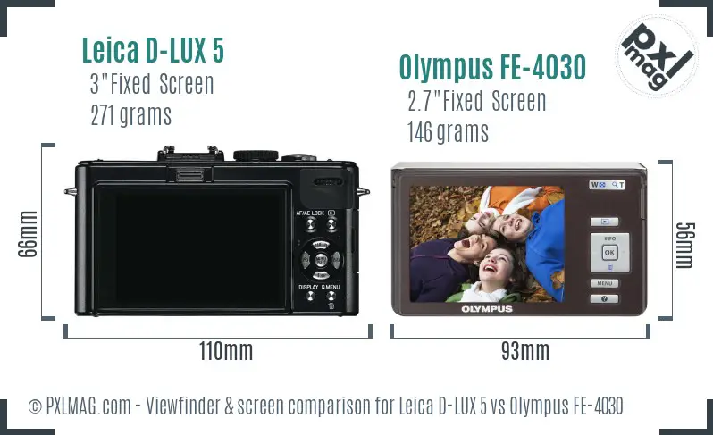 Leica D-LUX 5 vs Olympus FE-4030 Screen and Viewfinder comparison Leica D-LUX 5 vs Olympus FE-4030 Screen and Viewfinder comparison