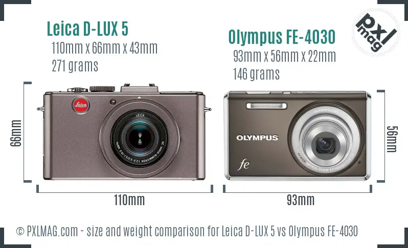 Leica D-LUX 5 vs Olympus FE-4030 size comparison Leica D-LUX 5 vs Olympus FE-4030 size comparison