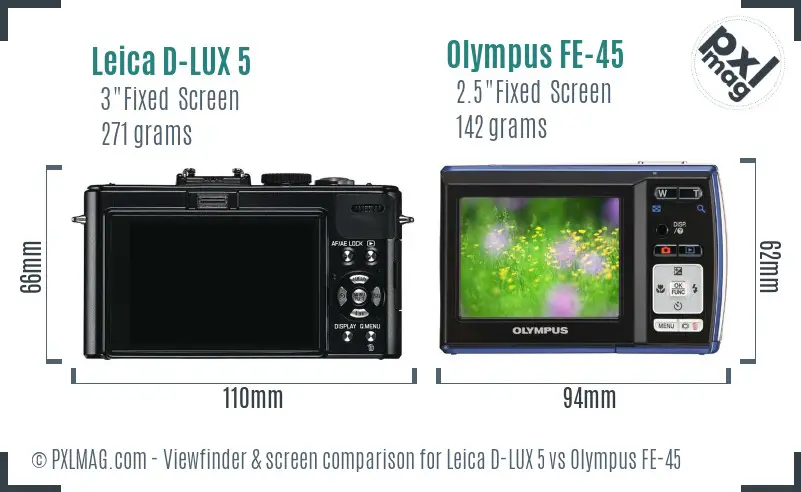 Leica D-LUX 5 vs Olympus FE-45 Screen and Viewfinder comparison Leica D-LUX 5 vs Olympus FE-45 Screen and Viewfinder comparison