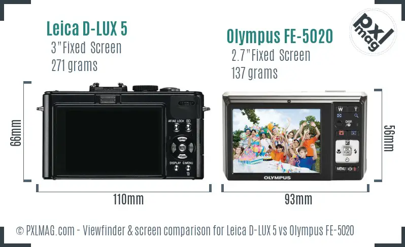 Leica D-LUX 5 vs Olympus FE-5020 Screen and Viewfinder comparison