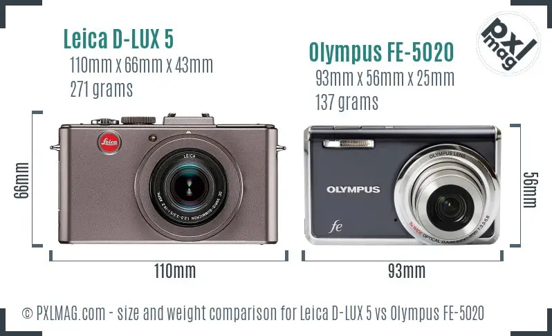 Leica D-LUX 5 vs Olympus FE-5020 size comparison Leica D-LUX 5 vs Olympus FE-5020 size comparison