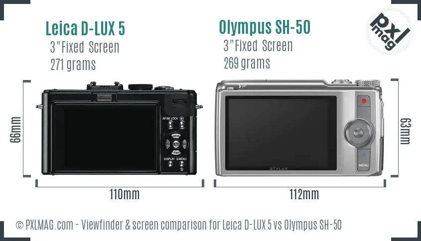 Leica D-LUX 5 vs Olympus SH-50 Screen and Viewfinder comparison