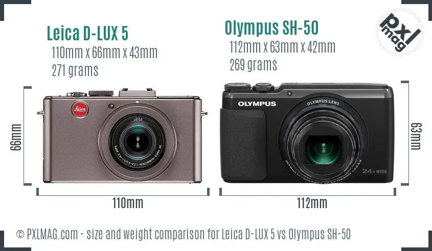 Leica D-LUX 5 vs Olympus SH-50 size comparison