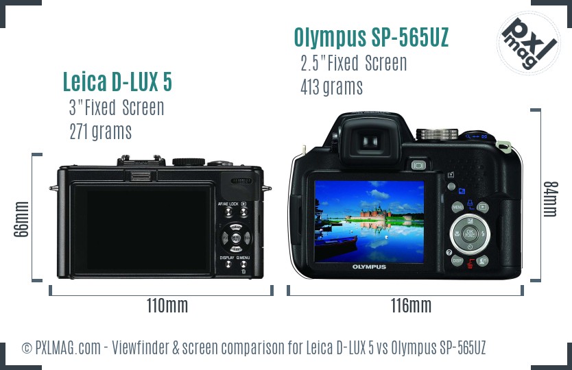 Leica D-LUX 5 vs Olympus SP-565UZ Screen and Viewfinder comparison