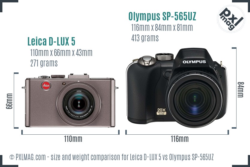 Leica D-LUX 5 vs Olympus SP-565UZ size comparison