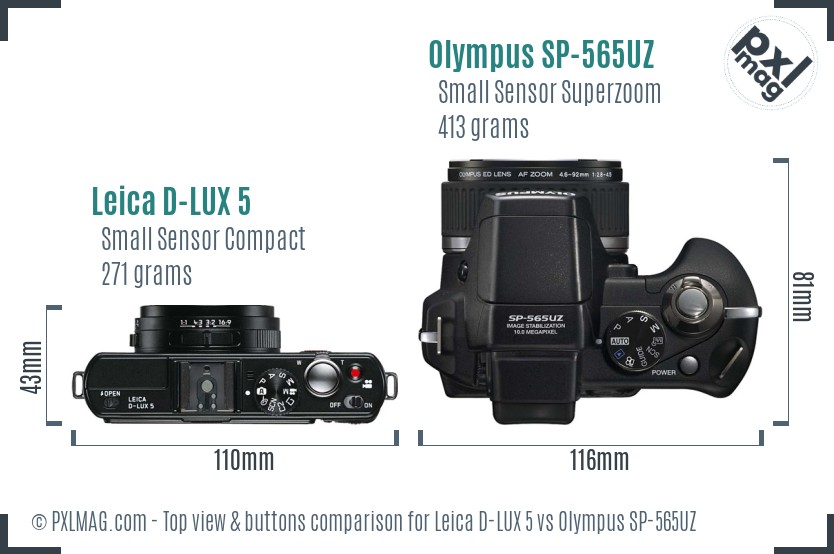 Leica D-LUX 5 vs Olympus SP-565UZ top view buttons comparison