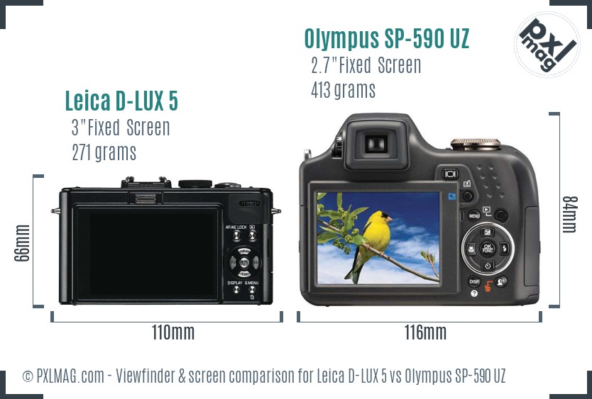 Leica D-LUX 5 vs Olympus SP-590 UZ Screen and Viewfinder comparison