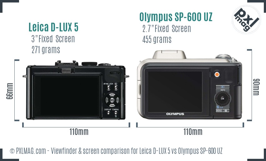 Leica D-LUX 5 vs Olympus SP-600 UZ Screen and Viewfinder comparison