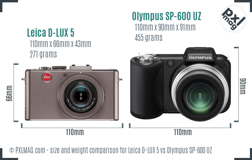 Leica D-LUX 5 vs Olympus SP-600 UZ size comparison