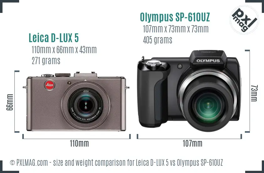 Leica D-LUX 5 vs Olympus SP-610UZ size comparison