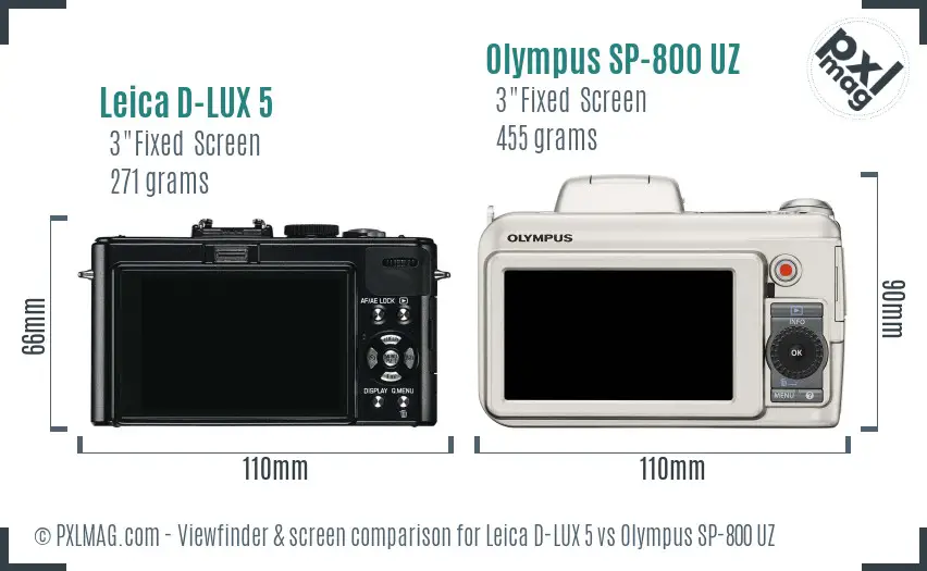 Leica D-LUX 5 vs Olympus SP-800 UZ Screen and Viewfinder comparison