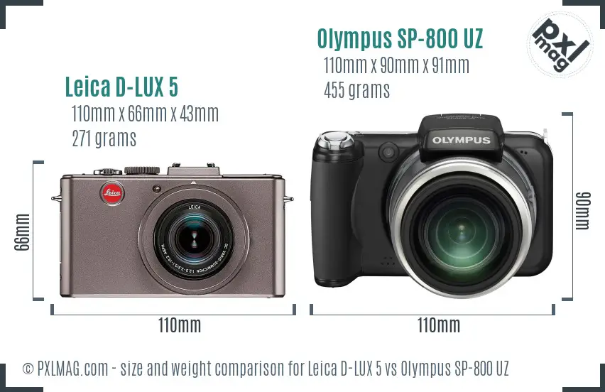 Leica D-LUX 5 vs Olympus SP-800 UZ size comparison