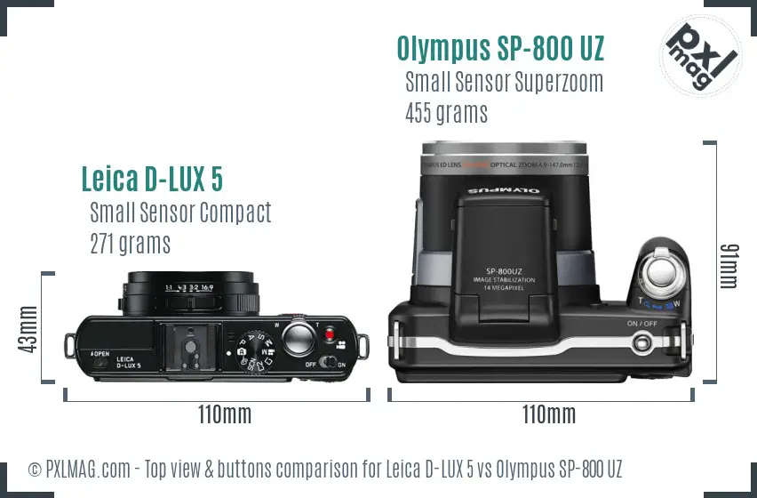 Leica D-LUX 5 vs Olympus SP-800 UZ top view buttons comparison
