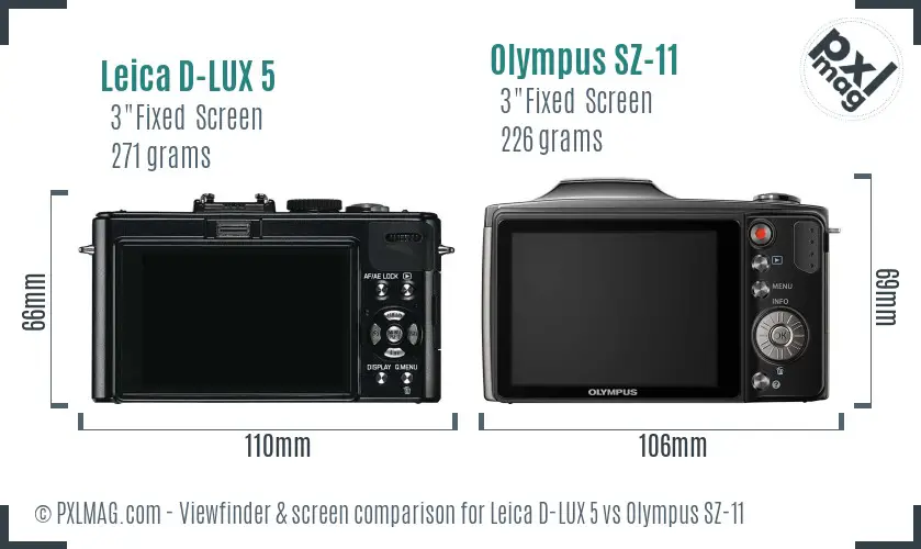 Leica D-LUX 5 vs Olympus SZ-11 Screen and Viewfinder comparison