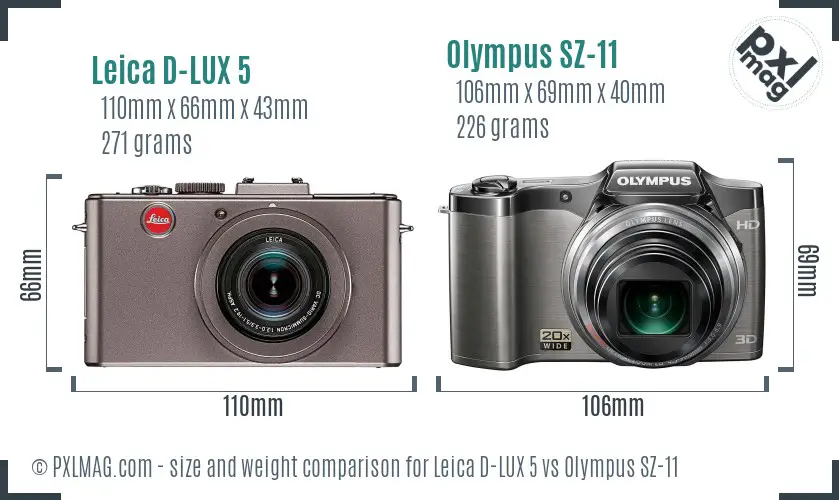 Leica D-LUX 5 vs Olympus SZ-11 size comparison