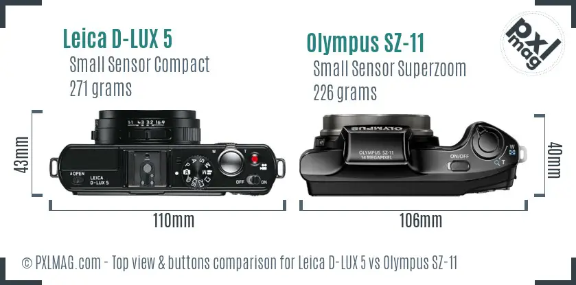 Leica D-LUX 5 vs Olympus SZ-11 top view buttons comparison