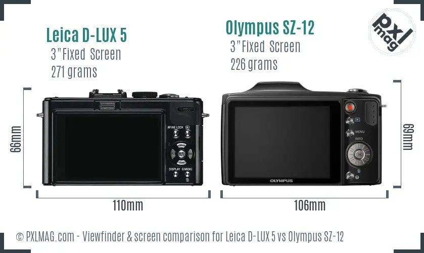 Leica D-LUX 5 vs Olympus SZ-12 Screen and Viewfinder comparison