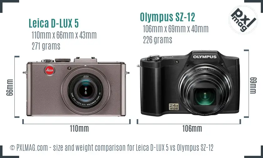 Leica D-LUX 5 vs Olympus SZ-12 size comparison