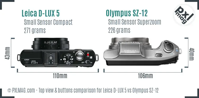 Leica D-LUX 5 vs Olympus SZ-12 top view buttons comparison