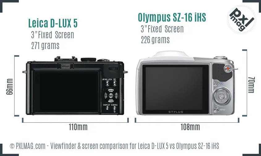 Leica D-LUX 5 vs Olympus SZ-16 iHS Screen and Viewfinder comparison