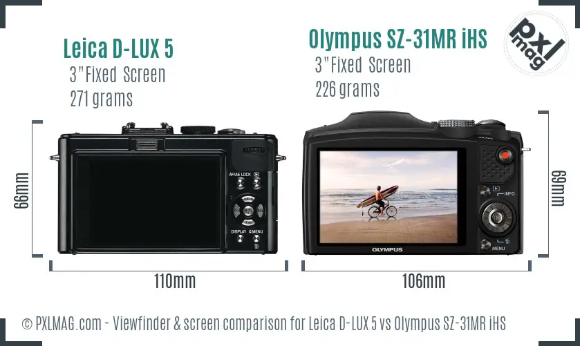 Leica D-LUX 5 vs Olympus SZ-31MR iHS Screen and Viewfinder comparison