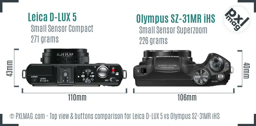 Leica D-LUX 5 vs Olympus SZ-31MR iHS top view buttons comparison