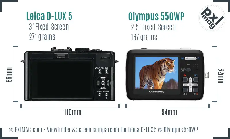 Leica D-LUX 5 vs Olympus 550WP Screen and Viewfinder comparison