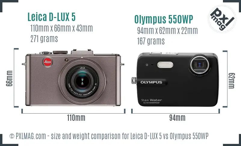 Leica D-LUX 5 vs Olympus 550WP size comparison