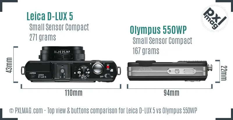 Leica D-LUX 5 vs Olympus 550WP top view buttons comparison