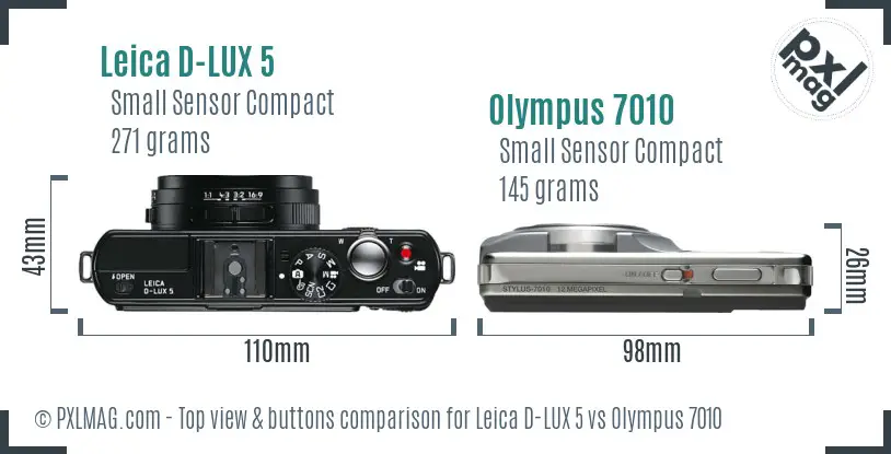 Leica D-LUX 5 vs Olympus 7010 top view buttons comparison