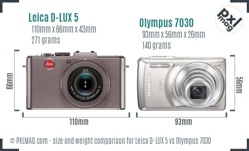 Leica D-LUX 5 vs Olympus 7030 size comparison