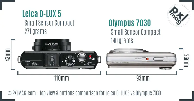 Leica D-LUX 5 vs Olympus 7030 top view buttons comparison