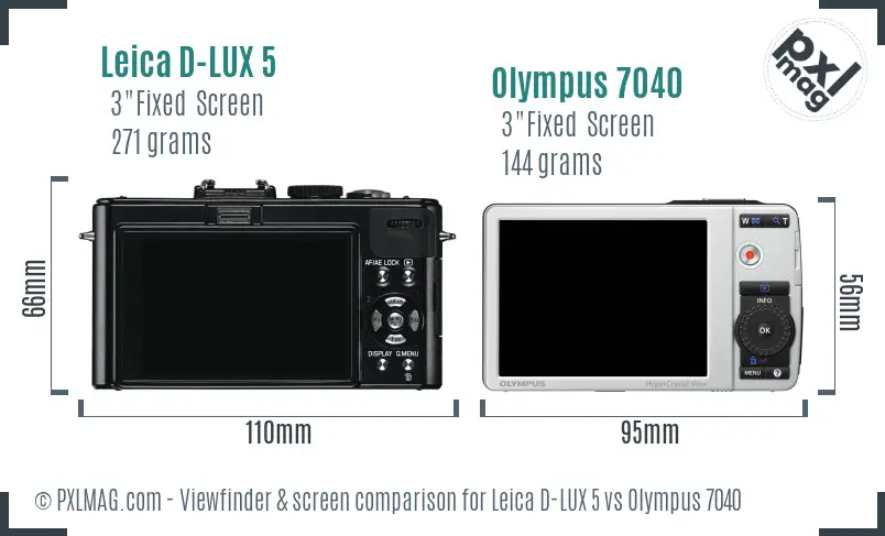 Leica D-LUX 5 vs Olympus 7040 Screen and Viewfinder comparison Leica D-LUX 5 vs Olympus 7040 Screen and Viewfinder comparison