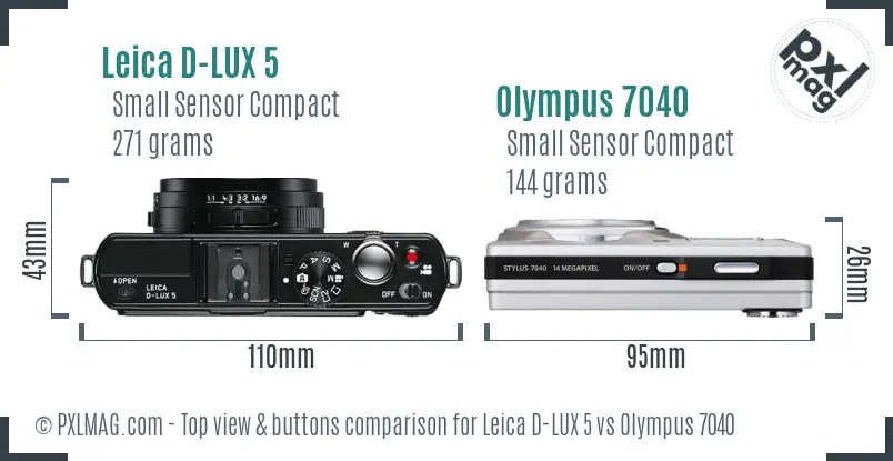 Leica D-LUX 5 vs Olympus 7040 top view buttons comparison Leica D-LUX 5 vs Olympus 7040 top view buttons comparison