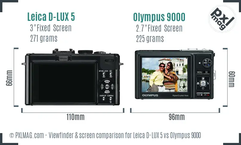 Leica D-LUX 5 vs Olympus 9000 Screen and Viewfinder comparison