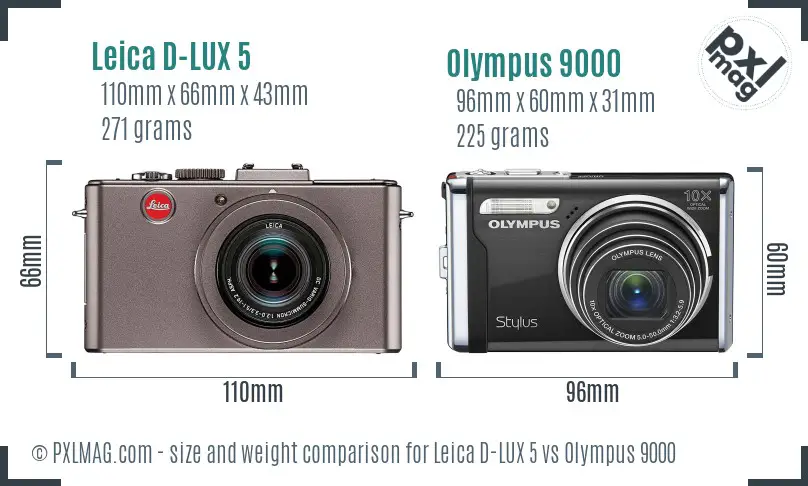 Leica D-LUX 5 vs Olympus 9000 size comparison