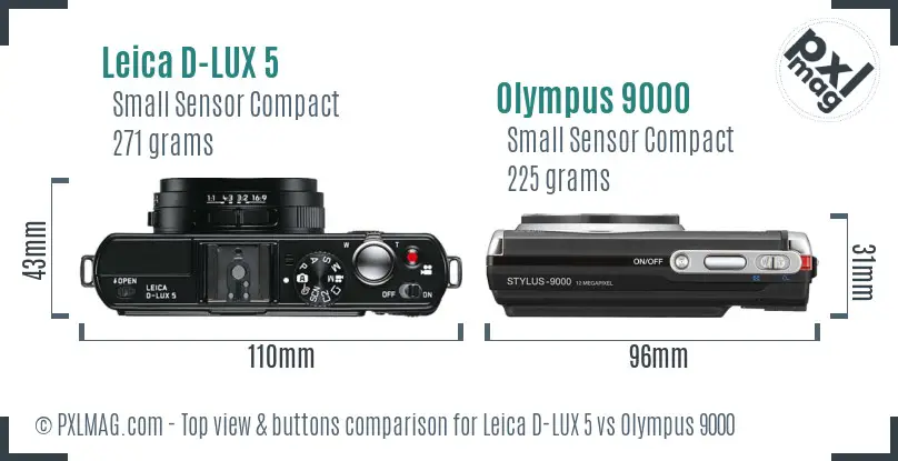 Leica D-LUX 5 vs Olympus 9000 top view buttons comparison