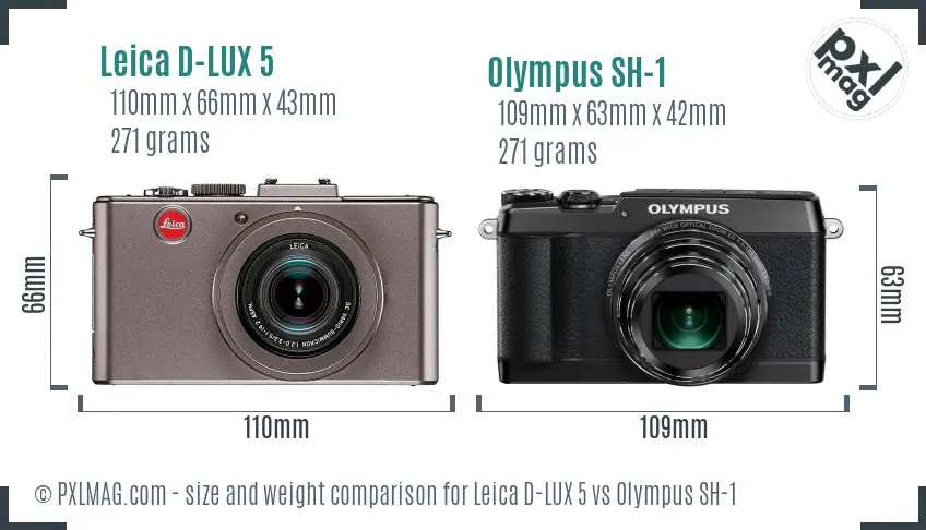 Leica D-LUX 5 vs Olympus SH-1 size comparison