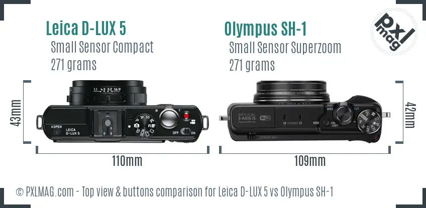 Leica D-LUX 5 vs Olympus SH-1 top view buttons comparison