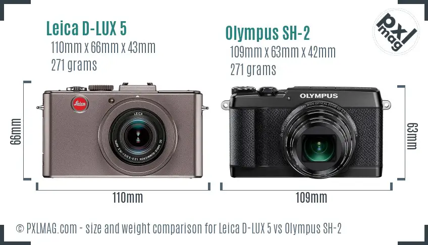 Leica D-LUX 5 vs Olympus SH-2 size comparison