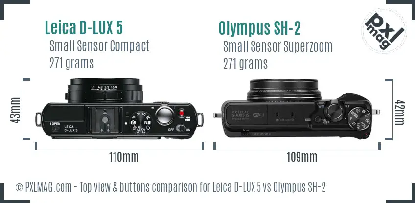 Leica D-LUX 5 vs Olympus SH-2 top view buttons comparison