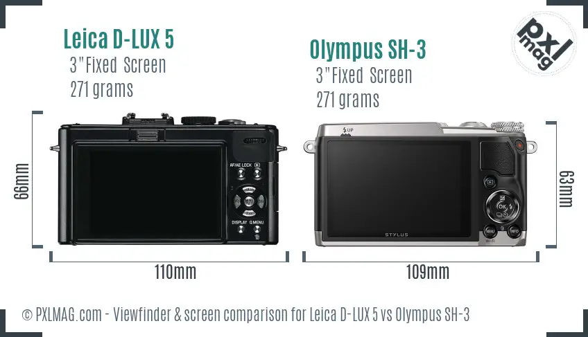 Leica D-LUX 5 vs Olympus SH-3 Screen and Viewfinder comparison