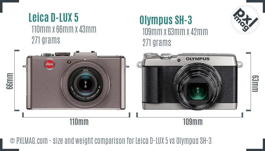 Leica D-LUX 5 vs Olympus SH-3 size comparison