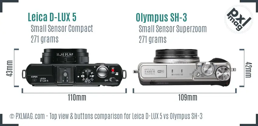 Leica D-LUX 5 vs Olympus SH-3 top view buttons comparison