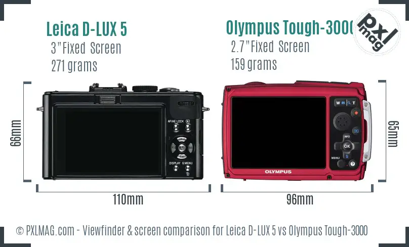 Leica D-LUX 5 vs Olympus Tough-3000 Screen and Viewfinder comparison