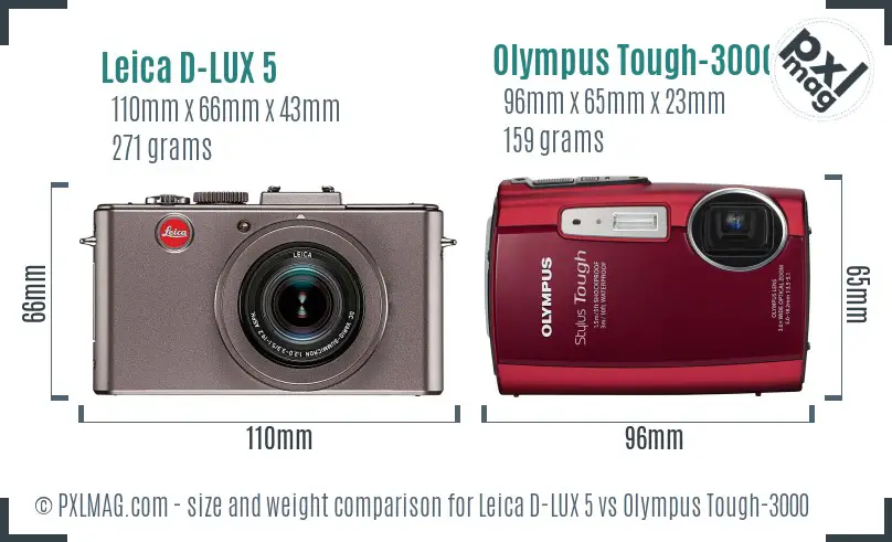 Leica D-LUX 5 vs Olympus Tough-3000 size comparison