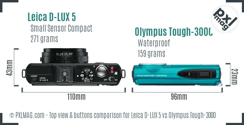 Leica D-LUX 5 vs Olympus Tough-3000 top view buttons comparison