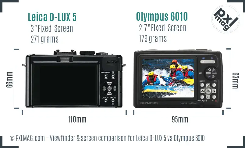 Leica D-LUX 5 vs Olympus 6010 Screen and Viewfinder comparison Leica D-LUX 5 vs Olympus 6010 Screen and Viewfinder comparison