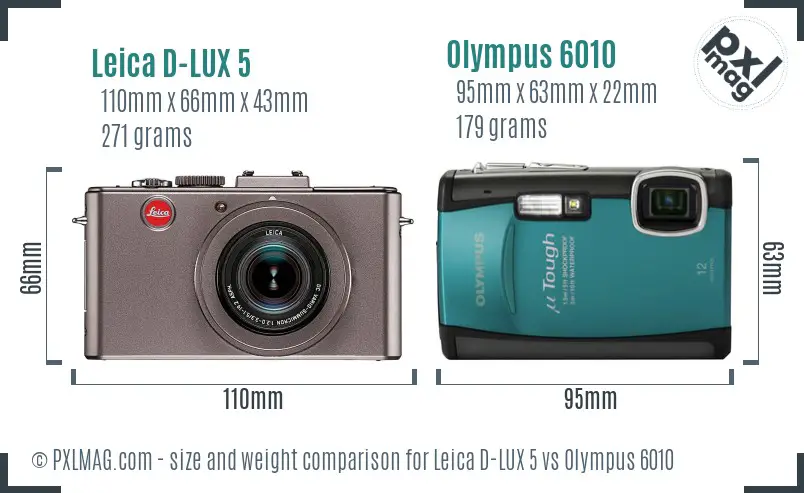 Leica D-LUX 5 vs Olympus 6010 size comparison Leica D-LUX 5 vs Olympus 6010 size comparison