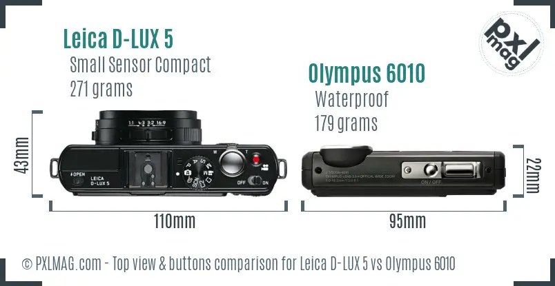 Leica D-LUX 5 vs Olympus 6010 top view buttons comparison Leica D-LUX 5 vs Olympus 6010 top view buttons comparison
